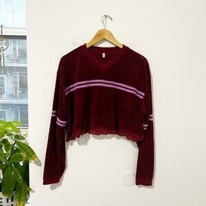 Free People Red & Pink Lace Cropped Sweater Size XS